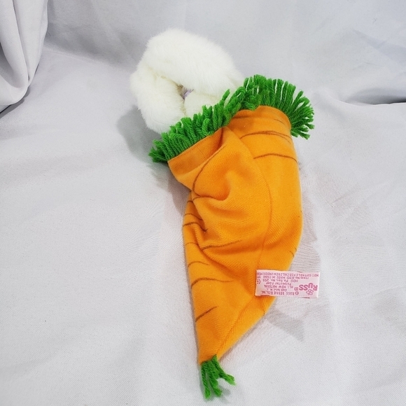 Russ Slumber White Bunny Rabbit In Carrot Plush Stuffed Toy 10 Inch Sleepy Eyes - Picture 5 of 9